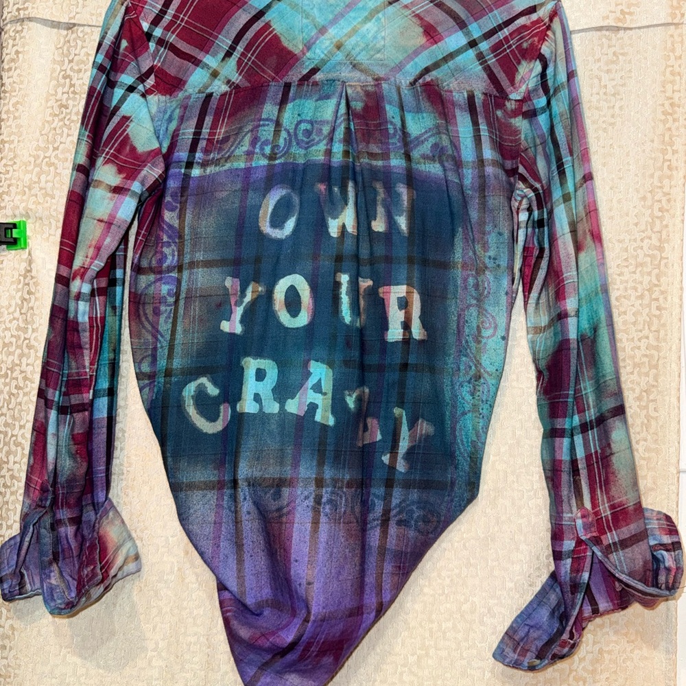 Plaid Button Down Shirt with Graphic Print
